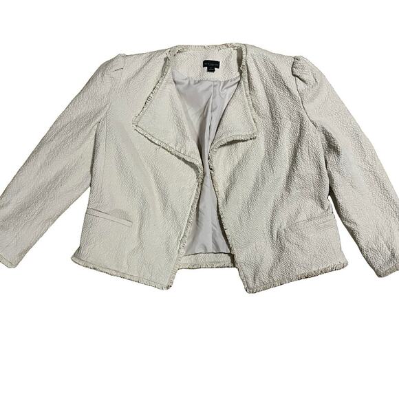 Ann Taylor Textured Drape Front Jacket Fringe Edge Blazer Beige Size 6 neutral - Picture 4 of 7